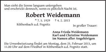 Traueranzeige von Robert Weidemann von Pegnitz-Zeitung
